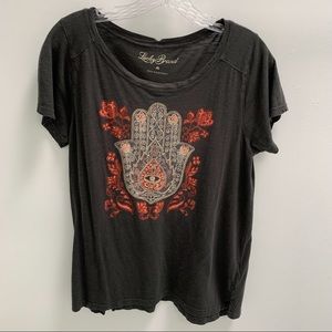 Lucky Brand, Namaste T-Shirt, Gray/Red, M